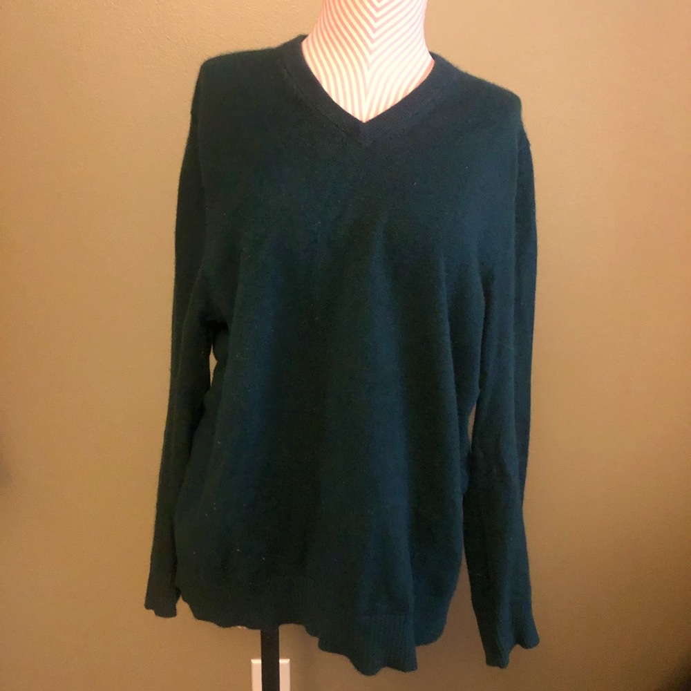 Lands’ End Green Men’s Cashmere V-Neck Sweater - S